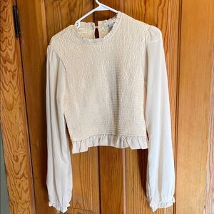 HYFVE Cream Smocked Top with Ruffle Detail